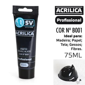 TINTA ACRÍLICA 75ml PRETO B001 REF.S14470