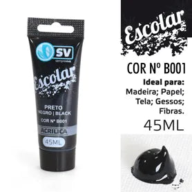 TINTA ACRILICA 45ml PRETO B001 REF.S18578