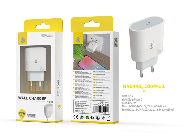 CARREGADOR GAN REDE RÁPIDA JORWIN
 TIPO-C ONE PLUS NA 0445