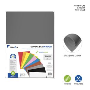 FOLHA DE BORRACHA EVA 40X60CM 2MM CINZENTO