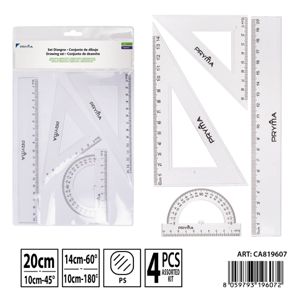 RÉGUA 20CM+ESQUADRO 10CM 45°/14CM 60° TRANSFERIDOR