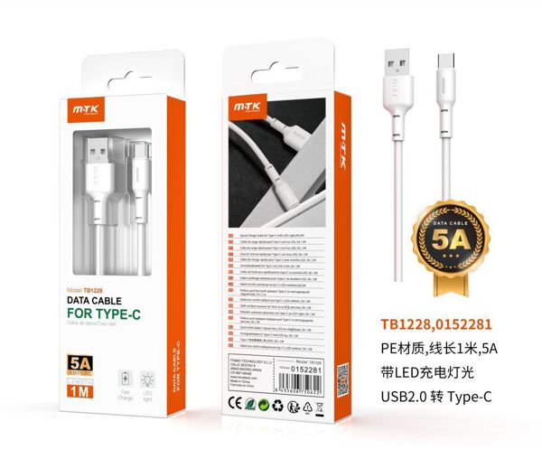 CABO DE DADOS NIGHT COM INDICADOR DE CARGA
LED PARA TYPE-C MODELO: TB1228BL