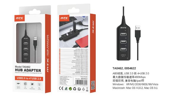 HUBS COM 4 PORTAS USB
2.0,480Mbps