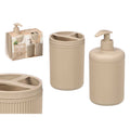 Conjunto Dispensador Copo Riscas Bege