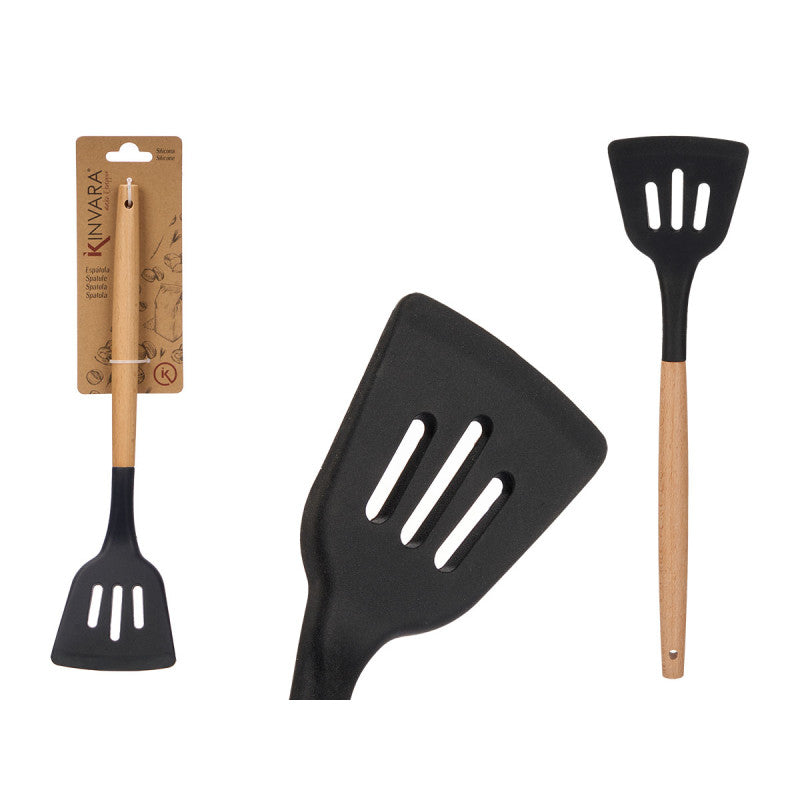 ESPÁTULA DE SILICONE PRETA COM
PUNHO DE MADEIRA