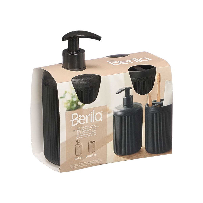 Conjunto Dispensador Copo Riscas Preto