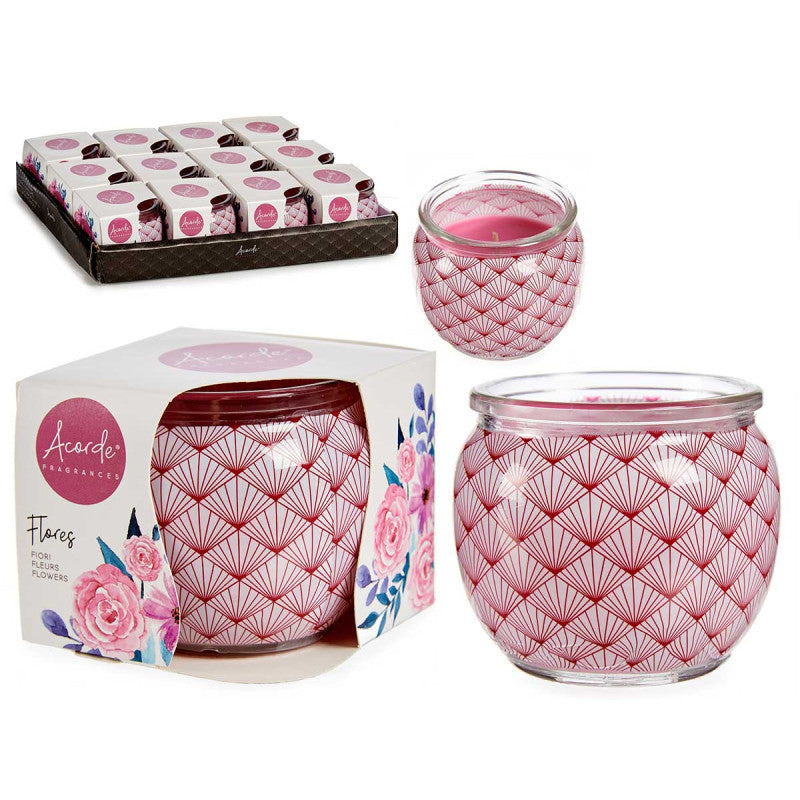 Porta-Vela Vidro Com Vela Aromática Flores