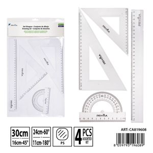 RÉGUA 30CM+ESQUADRO 16CM 45°/24CM 60° TRANSFERIDOR