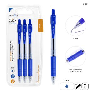 CANETA DE CLIQUE 1MM 3PÇ AZUL
