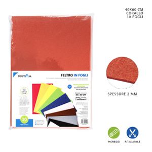 FOLHA DE FELTRO 40X60CM 2MM 264G VERMELHO CORAL