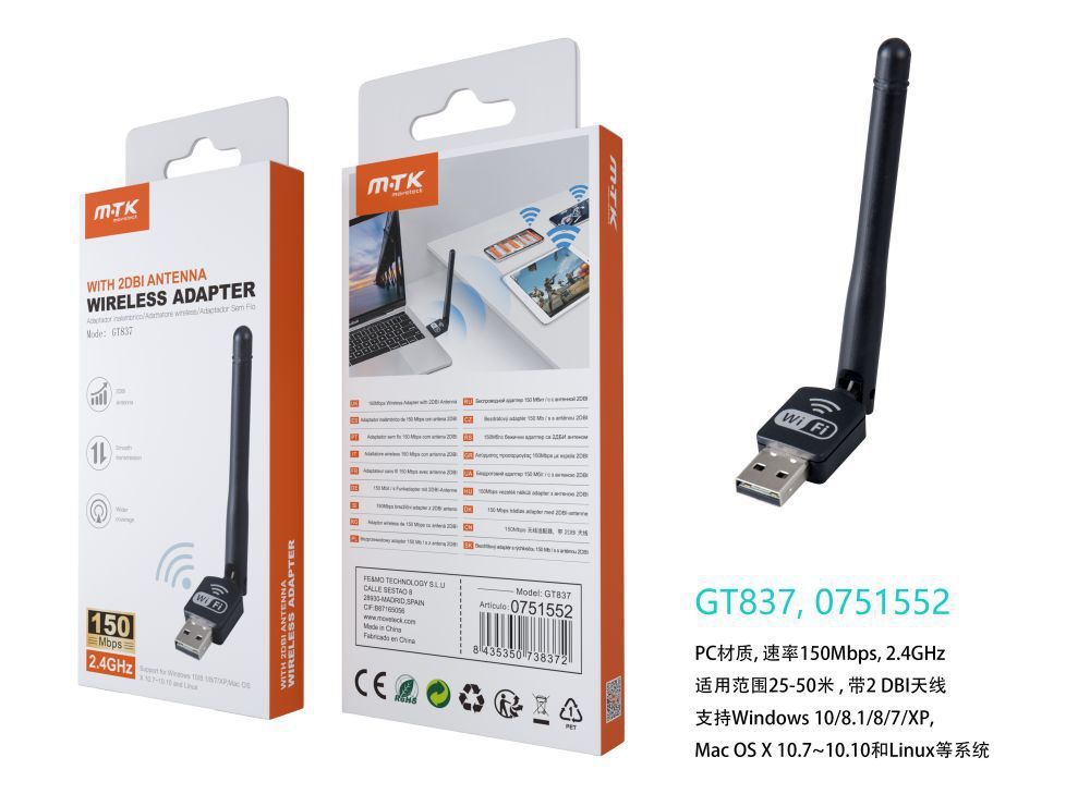 MINI ADAPTADOR WIFI-USB M-TK tGT 837
