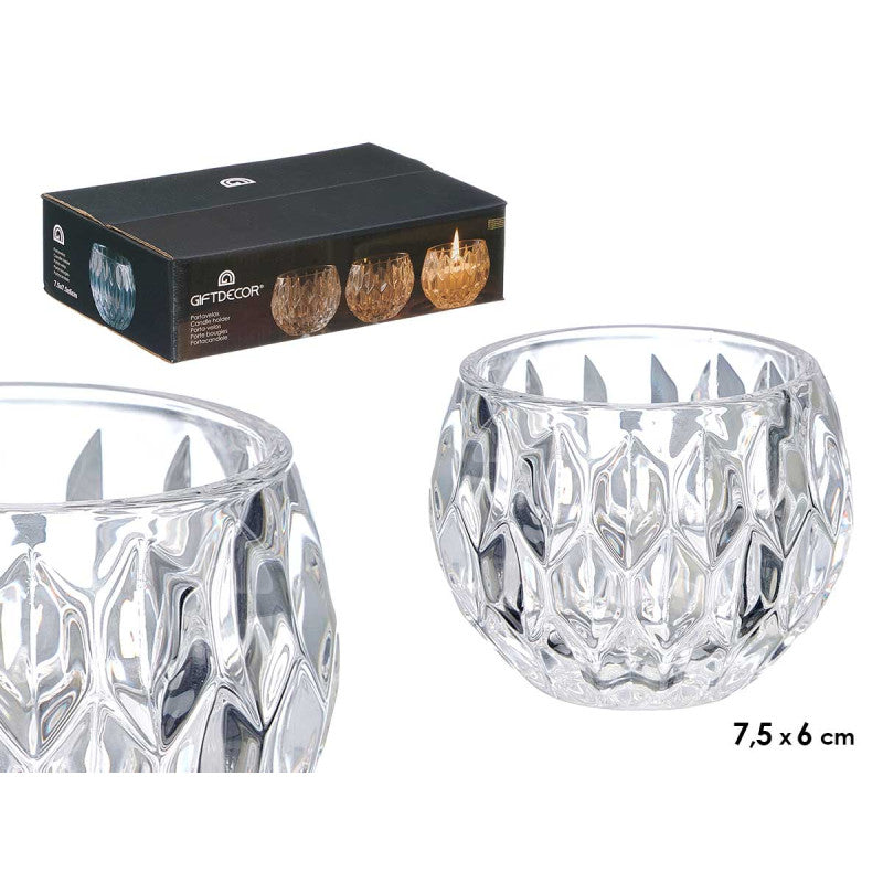 Castiçal De Vidro Com Diamantes Pequeno