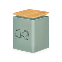 JARRO DE COZINHA QUADRADO COM TAMPA DE BAMBU SUPORTE PARA CÁPSULAS MENTA
