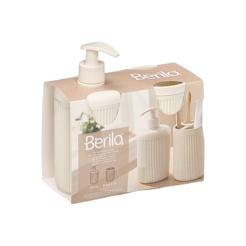 Conjunto Dispensador Copo Riscas Branco