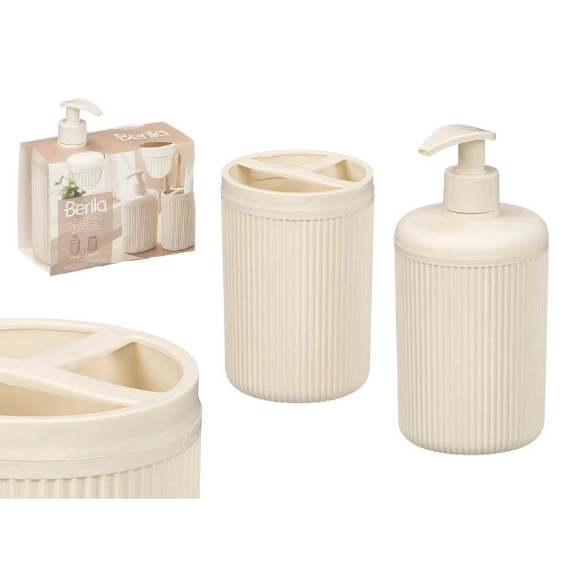 Conjunto Dispensador Copo Riscas Branco